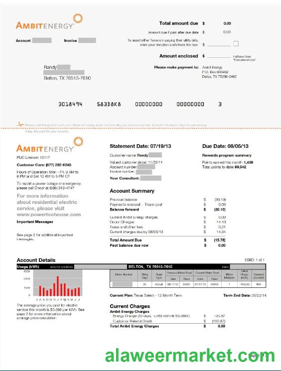 USA AMBIT ENERGY utility bill Word and PDF template